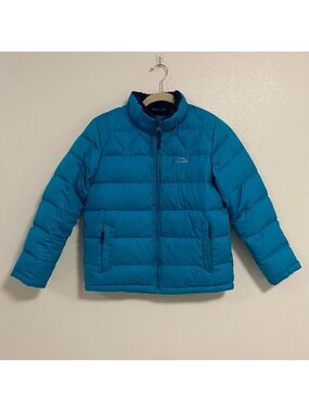 L.L. Bean Jacket Kids Size Medium Aqua Blue Down Puffer Jacket Fleece lined